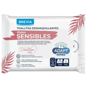 Brevia Toallitas Desmaquillantes con Aloe Vera y Aceite de Almendras, para Pieles Sensibles Naturface 15 Uds.