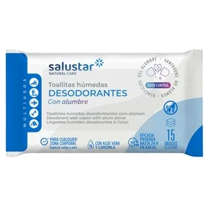 Salustar Toallitas Desodorantes Unisex con Alumbre Natural Salustar 15 Uds.
