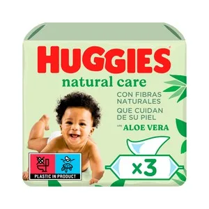 Huggies Toallitas Humedas para Bebé con Aloe Vera y Fibras Naturales que Cuidan Su Piel Huggies Natural Care 3 X 56 Uds. 168 UD