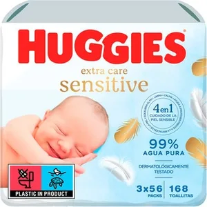 Toallitas Infantiles Pure Extra Care Sensitive 99% Agua Pack 3 para Pieles Sensibles, sin Perfume Huggies