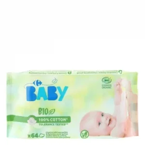 Toallitas para Bebé sin Perfume Ecológicas Carrefour Bio 64 Ud.