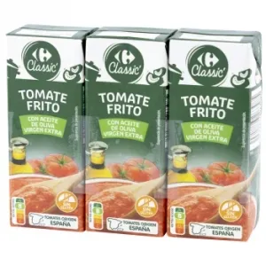 Tomate Frito con Aceite de Oliva Virgen Extra Carrefour sin Gluten Pack de 3 Briks de 215 G.