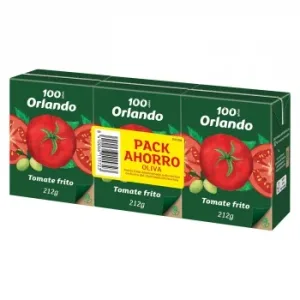 Tomate Frito con Aceite de Oliva Virgen Extra Orlando sin Gluten Pack de 3 Briks de 212 G.