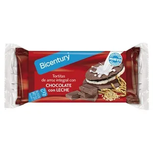 Bicentury Tortitas de Arroz Integral, Chocolate con Leche Bicentury 130 G.