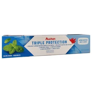 Producto Alcampo Triple Protection Pasta de Dientes con Sabor a Menta y Triple Protección (anti Caries, Anti Placa y Aliento Fresco) 75 Ml.