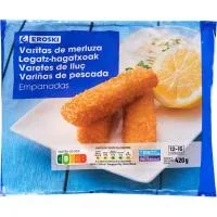 Varitas de Merluza Empanada Eroski, Bolsa 420 G