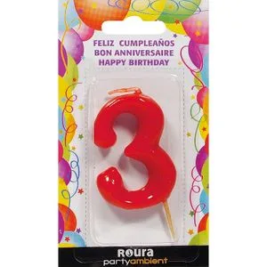 Vela de Aniversario Roja Número 3 1 u