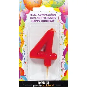 Vela de Aniversario Roja Número 4 1 u