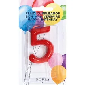 Vela de Aniversario Roja Número 5 1 u