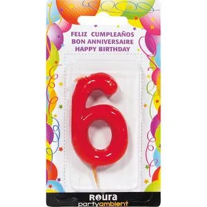 Vela de Aniversario Roja Número 6 1 u