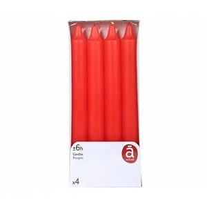 Velas de Candelabro 4 Unidades de Color Rojo, Actuel. 4 UD