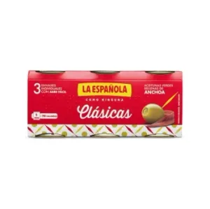 Aceitunas Verdes Rellenas de Anchoa la Española sin Gluten 3 Pack de 50 G.