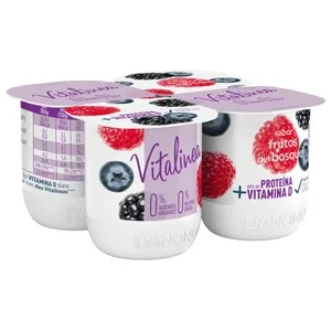 Vitalinea Yogur Desnatado 0% Materia Grasa, Sabor Frutos del Bosque  de Danone 4 X 120 G. 480 G