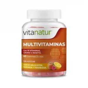 Vitanatur Multivitaminas Sabor Melocotón, Naranja y Frambuesa sin Azucar, sin Gluten y sin Lactosa 60 Ud.