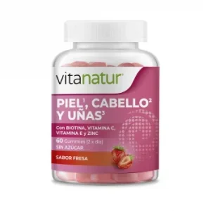 Vitanatur Piel, Cabello y Uñas Sabor Fresa sin Azúcar sin Gluten y sin Lactosa 60 Ud