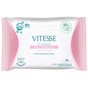 Vitesse Toallitas Desmaquilladoras con Vitamin Complex y 8 Horas de Hidratación, para Pieles Sensibles 25 Uds.
