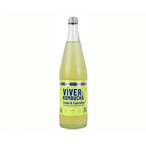 Viver Bebida Fermentada de Té (kombucha)  Ecológica Sabor a Limón y Espirulina 700 Ml.