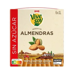 Vivesoy Bebida de Almendras sin Azúcar, de Cultivo 100% Local  de Pascual 6 X 1 L. 6000 ML