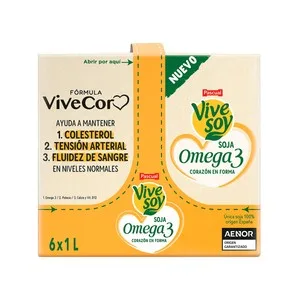 Vivesoy de Pascual Bebida de Soja Enriquecida con Omega 3, Calcio y Vitaminas B1, B12, C y D. 6 X 1l. 6000 ML