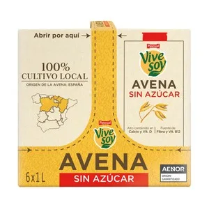 Vivesoy de Pascual Bebida Vegetal de Avena, sin Azúcar 6 X 1 L 6000 ML