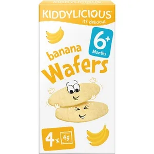 Wafers con Sabor a Banana sin Gluten desde 6 Meses 4 Bolsitas de 4g Kiddylicious