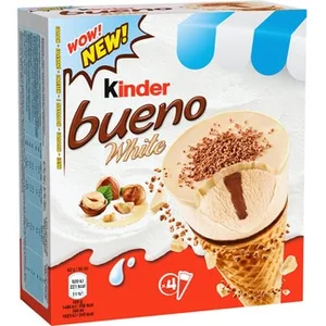 White Cono de Crema de Helado de Avellanas con Capa de Chocolate 4 Unidades Kinder Bueno