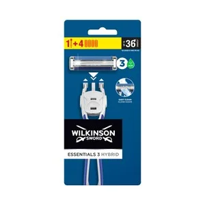 Wilkinson Essentials 3 Hybrid Maquinilla de Afeitar Recargable con 4 Cabezales Pivotantes de 3 Hojas.