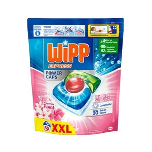 Wipp Express Power Caps Detergente en Cápsulas, con Fragancia Floral, 55 Lavados 55 UD