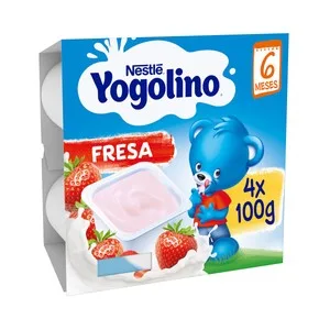 Yogolino de Nestlé Postre Lácteo de Fresa Adaptado para Bebés desde los 6 Meses 4 X 100 G. 400 G