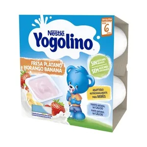 Yogolino Postre Lácteo de Fresa y Plátano, Adaptado para Bebés a Paritr de 6 Meses Yogolino de Nestlé 4 X 100 G. 400 G