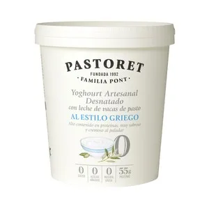 Pastoret Yogur Artesanal Desnatado (0% Materia Grasa) Estilo Griego, Sabor Natural 900 G.