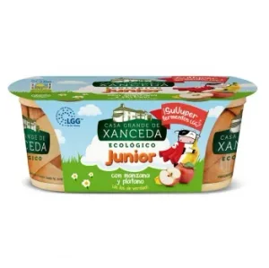 Yogur con Manzana y Plátano Ecológico Junior Casa Grande de Xanceda sin Gluten Pack de 2 Unidades de 125 G.