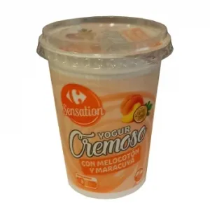 Yogur Cremoso con Melocotón y Maracuyá Carrefour Sensation sin Gluten 500 G.