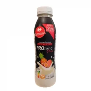 Yogur de Proteínas Líquido Desnatado Sabor Tropical Carrefour Sensation sin Gluten y sin Azúcar Añadido 400 G.