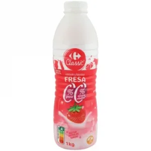Yogur Desnatado Líquido de Fresa sin Azúcar Añadido Carrefour sin Gluten 1 Kg.