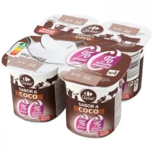 Yogur Desnatado Sabor Coco Carrefour Classic' sin Azúcar Añadido Pack de 4 Unidades de 125 G.