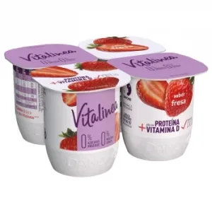 Yogur Desnatado Sabor Fresa Danone Vitalinea sin Azúcar Añadido Pack de 4 Unidades de 120 G.