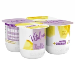 Yogur Desnatado Sabor Piña Danone Vitalinea sin Azúcar Añadido Pack de 4 Unidades de 120 G.