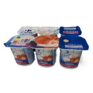 Yogur Griego de Fresa Carrefour Extra sin Gluten Pack de 6 Unidades de 125 G.