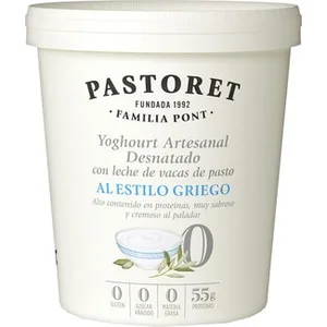 Yogur Griego Natural Artesano Desnatado 0% M.g. 0% Azúcar Añadido con Leche de Vacas de Pasto Envase 900 G Pastoret
