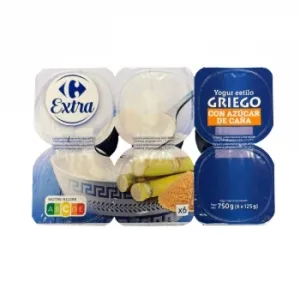 Yogur Griego Natural con Azúcar de Caña Carrefour Extra Pack de 6 Unidades de 125 G.