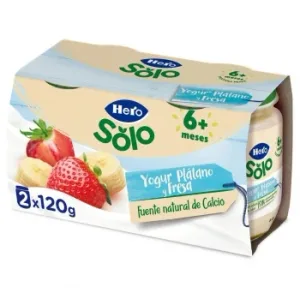 Yogur Infantil Plátano y Fresas desde 6 Meses Hero Baby sin Gluten y Azúcar Añadido Pack de 2 Unidades de 120 G.