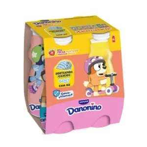 Yogur Líquido Sabor Fresa y Plátano Danone Danonino Pack de 4 Unidades de 100 G.