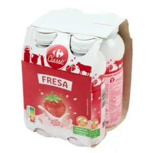 Yogur Líquido Semidesnatado de Fresa Carrefour Classic sin Gluten Pack de 4 Unidades de 200 Ml.