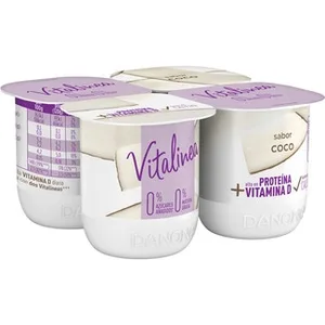 Yogur Sabor Coco Desnatado 0% M.g. 0% Azúcares Añadidos sin Gluten Pack 4  Danone Vitalinea 120 G