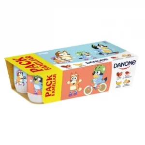 Yogur Sabor Fresa, de Plátano, de Macedonia y de Tarta de Queso Danone sin Gluten Pack de 8 Unidades de 120 G.