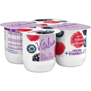 Yogur Sabor Frutos del Bosque Desnatado 0% M.g. 0% Azúcares Añadidos Pack 4  Danone Vitalinea 120 G
