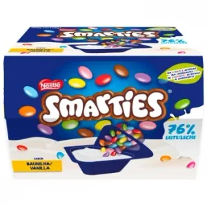 Yogur Sabor Vainilla con Grageas de Chocolate Nestlé Smarties Pack de 2 Unidades de 128 G.