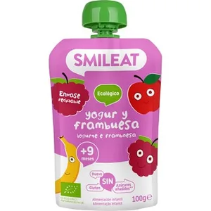 Yogur y Frambuesa Ecológico sin Gluten desde 12 Meses y sin Azúcares Añadidos Smileat 100 G
