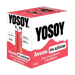 Yosoy Barista Bebida Vegetal de Avena 0% Azúcar y sin Aditivos 6 X 1 L. 6000 ML